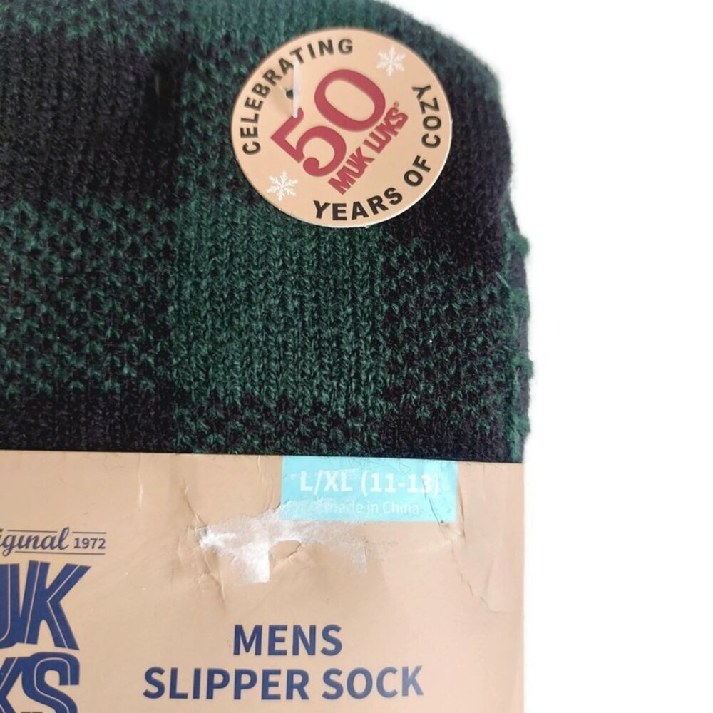 MUK LUKS Mens Slipper Socks Size L/XL Shoe Size 11/13 Green Warm Comfortable RT - Picture 2 of 5